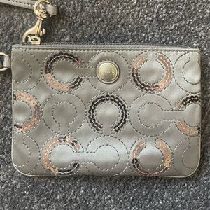 Coach Wristlet Wallet Coin Purse Gray and Silver Sequins Excellent Condition